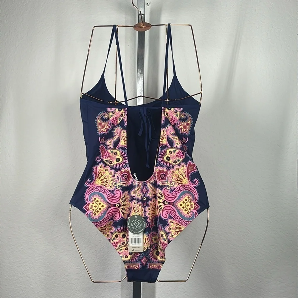 Boden Scoop Tie Back pink paradise paisley Swimsuit NWT